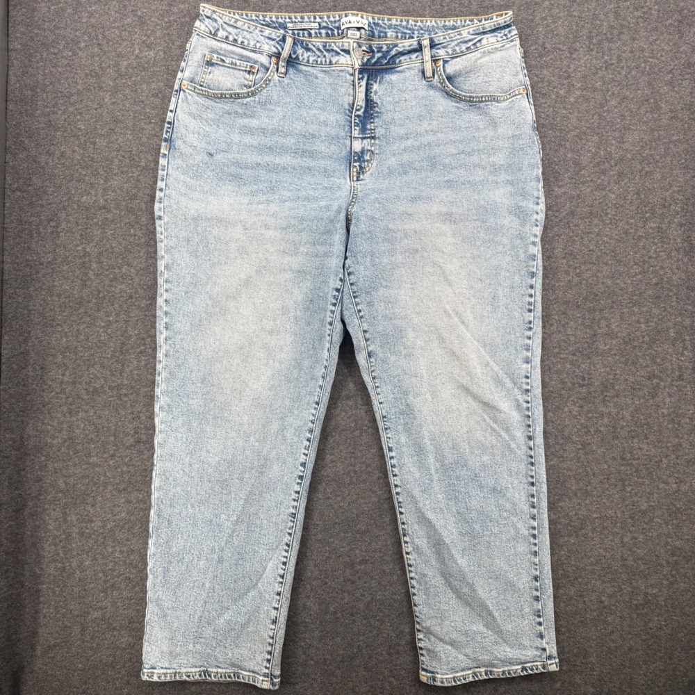 Ava & Viv Womens High Rise 90s Straight Leg Jeans Light Wash Blue Size 20 Long